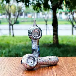 Tubo de mão para fumar em liga de alumínio com tubo de prego de titânio de grau 2 Tigela de metal inquebrável Porta-cigarro anodizado Acessórios para tubos de queimador de óleo de tabaco