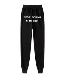 Calças masculinas mulheres joggers suor parar de olhar para meu pau moletom hip hop impressão calças de cintura alta streetwear hippie3008476