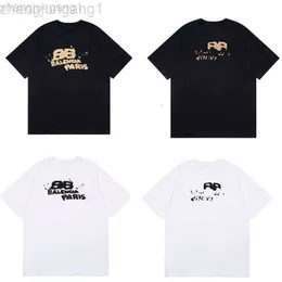 24SS Tasarımcı Baleciaga T Shirt Blenciaga Bahar YENİ 23SS BA JIA CHAO Marka BB El Boyalı Graffiti Mektup Baskı Çift Gevşek Kısa Kno Saf Pamuk T-Shirt