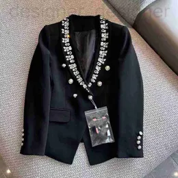 Jaquetas femininas designer marca miu artesanal água diamante fino ajuste cor sólida manga comprida temperamento commuting terno colarinho estilo estrangeiro jaqueta preta para mulheres