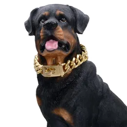 Correas Collar de perro fuerte de acero inoxidable Collares de cadena de oro Suministros para mascotas para collar de bulldog pitbull grande Collar de diseño de lujo