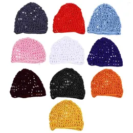 Berets 10 pçs malha artesanal mulheres rede de cabelo feminino snood acessórios meninas cachecol tecido de crochê dormir miss fita