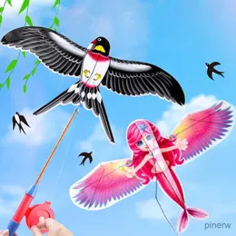 إكسسوارات طائرة ورقية كاريكاتورية الأطفال Kite Mini Plastic Toys Kite + 40 سم قضيب الصيد في الهواء الطلق