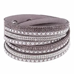 Miasol Double Wrap Velvet Leather Fabric Bangles With Full