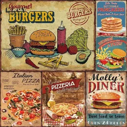 Pintura de metal vintage comida rápida sinal de lata placas de metal retro cachorro quente cartaz decoração da parede mural cozinha café jantar bar pinturas