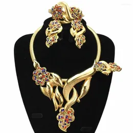 Halsband örhängen set bo italiensk guldpläterad smycken kvinna färgglad sten bröllop födelsedagsfest gåva FHK17293