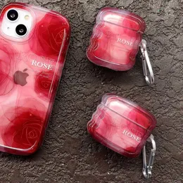 휴대폰 케이스 ins gradient 장미 Red Wavy Silicone 이어폰 사례 Apple Airpods Pro 2 1 3 Bluetooth 헤드셋 커버 달콤한 귀여운 케이스 Keychain