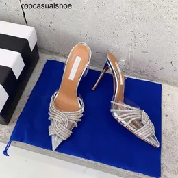 Aquazzura Aura Dress New Shoes Wedding 2023 7cm 10cm Begum Bowknot Butterfly Pvc Pobs High Heels Diamond Shine Sandal