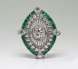 Антикварное кольцо из стерлингового серебра 925 пробы в стиле ар-деко, изумрудно-белый сапфир, цветочный обручальное кольцо, размер подарка на годовщину, день США 5 127522304