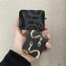 Custodie per cellulari Ins Style Custodia per Apple Snake in oro nero per AirPods Pro2 3 2 1 Pro Custodia per auricolare Bluetooth senza fili nera Fashion Cover Funda