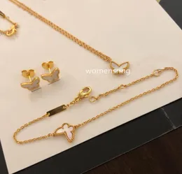 Luxury Designer Mini Butterfly Bangle Chain Bracelet Necklace Set Premium Grey Fritillaria Fashion Classic Women Jewelry Gift8427191