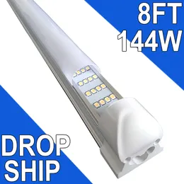 LED T8 Integrated Fixture 8Foot 144W Linkable LED Shop Light, LED Ceiling Light and Under Cabinet Light, for Cooler, Warehouse, Milky Cover DROP SHIP NO-RF RM usastock