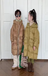 Winter new medium long loose down jacket children039s warm hooded coat7825919