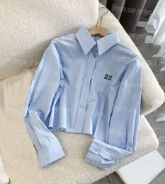 2024 Tasarımcı Kadın Gömlek Leter İşlemeli Rhinestone T Shirt Kadın Lüks Uzun Kollu Kırpılmış Üstler Zarif Büyüleyici Kız Kavur Beyaz Mavi Bluz 79