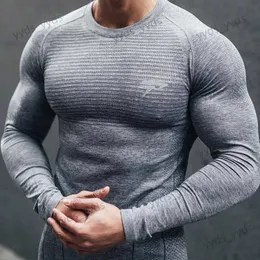 Thirts للرجال 2022 New Brand Running Shirt Men Long Sleeve Gym Shirt Men Sportswear Compression Dry Fit Derts for Men Fitness Sport Thirt T240124