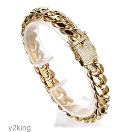 Chain Miami Cuban Link Curb Bracelet for Women Mens Bangls Gold Color Stainless Steel Luxury Crystal Wristband s Jewelry 230511 VY1Q
