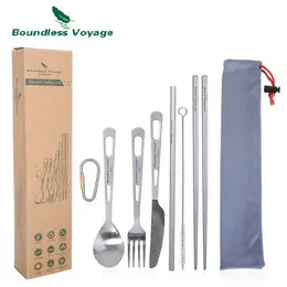 Cucina da campeggio Boundless Voyage Set di posate da campeggio Cucchiaio in titanio Forchetta Coltello Bacchette Spork Paglia Stoviglie da esterno Viaggio Posate giornaliere YQ240123