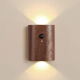 Wall Lamp ZK50 Solid Wood Grain Linkage Human Body Induction Led Rechargeable Corridor Home Bedside Bedroom USB Night Light