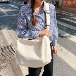 Alışveriş çantaları beyaz kanvas kampüs öğrenci omuz çantası katlanabilir pamuk tote büyük kapasiteli kadınlar vintage rahat moda