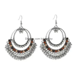 Orecchini pendenti con lampadario etnico Sier Colore Grande goccia rotonda Pendientes Retro Perline in lega di cristallo bianco Nappa Bijoux Femme Accesso Dhmo2