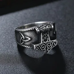 Vintage Wikinger Mjolnir Thors Hammer Ring Herren Nordisch 14K Weißgold Odin Celtics Knoten Amulett Ring Schmuck Geschenk