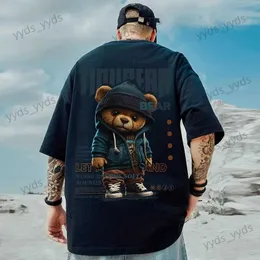 Magliette da uomo M-8XL Magliette oversize Cartoon Anime Trendy Bear Maglietta da uomo stampata T-shirt sportiva oversize a maniche corte T240124