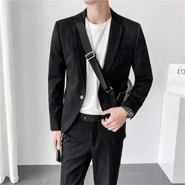 Ternos masculinos vento leve outono e inverno estilo (calças de terno) moda xadrez tendência casual bonito terno de duas peças vestido britânico