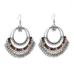 Orecchini pendenti etnici color argento grande goccia rotonda pendientes retro perline in lega di cristallo bianco nappa bijoux accessori femme