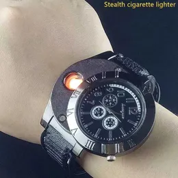 Lighters Man Watch 2019 USB 충전 전자 화염없는 라이터 시계 남성 석영 시계 Erkek Kol Saat Horloge Heren YQ240124