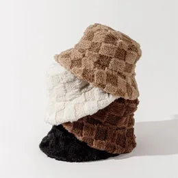 Berets Checkered Fisherman Hat Autumn And Winter Men's Women's Fashion Versatile Plush Warm Korean Version Big Head Cap