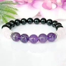 MG1887 8 mm Amethyst Rosenquarz Schwarzer Turmalin Armband Damen Perlen Edelstein Energie Heilkristalle Schmuck