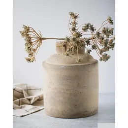 Vaser antik beige stengods clogk vase otålig rustik primitiv y gammal jäsning burk droppleverans hem trädgård hem dekor otdnm