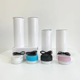 Weiße 20-Unzen-Sublimationstasse mit Lautsprecher-Rohling, Smart Music Player, vakuumisolierte Edelstahlbecher mit Strohhalm und USB-Aufladung. Zum Heißdrucken 5 Farben mischen