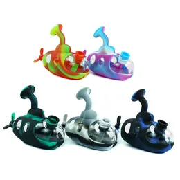 Narghilè Silicone Sottomarino Forma Tubo flessibile Giunto Bong di vetro Dab Oil Rig Bong Tubo dell'acqua con ciotola gratuita Indistruttibile