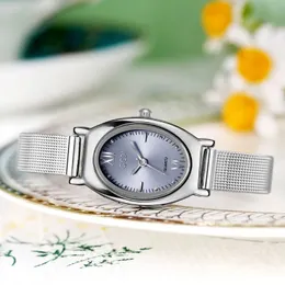 Womens simple light luxury high-grade stainless steel oval compact exquisite waterproof quartz watch gifts