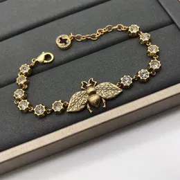 Luxury designer retro little bee Charm Bracelets rhinestone brass material for women party lovers gift jewelry276J