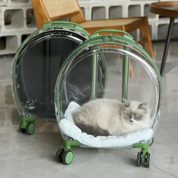 Full transparent cat carrying case large capacity cat dog aviation case pet transparent pull rod space capsule portable outdoor bubble box Draw bar box Pet travel box