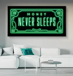 „Money Never Sleeps“ Leinwandgemälde, Kunstposter und inspirierende Phrasen, Drucke, Wandkunst, Bilder für Wohnzimmer, Heimdekoration, Cua4337961