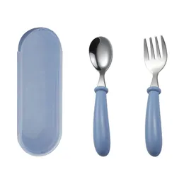 Cute Kids Silverware Set Tableware Children Utensil Stainless Steel Toddler Dinnerware Cutlery Set Infant Food Feeding Spoon Fork Flatware Round Handle W0181