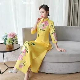 Roupas étnicas Oriental Elegante Slim Qipao Mulheres Modernas Estilo Nacional China Traje Chinês Tradicional Retro Banquete Vestido Imprimir Ao Dai