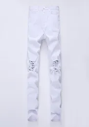 2020 New Fashion Men Holes White Jeans European High Street 오토바이 바이커 청바지 남자 힙합 찢어진 슬림 바지 12 Colors7132162