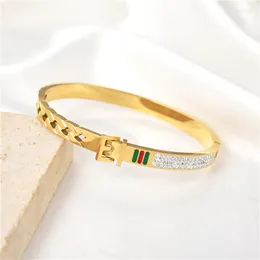 Bracciale rigido con chiusura in acciaio inossidabile, design con zirconi, catena di gioielli, romanticismo per le donne, braccialetto verde rosso, fidanzamento, anniversario