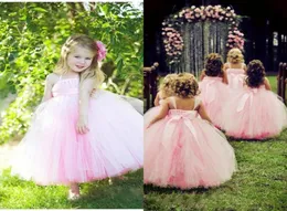 Princess Pink Lovely Flower Girls039 Dresses 2018 Ball Gown Ankle Length Halter Tutu Dress Formal Party Glown Girl Pageant Gowns8738926