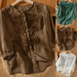 البلوزات النسائية الأنيقة مطرزة محصول الأكمام O-tops Tops Women Dary Disy Lose Losts Dorts Blusas Fashion Holiday Wart