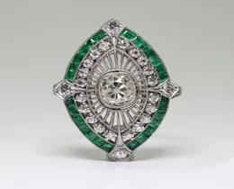 Antique Art Deco 925 Sterling Silver Emerald White Sapphire Floral Complory Party Ring Size الذكرى السنوية يوم هدية الولايات المتحدة 5 129690168