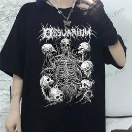 Erkek Tişörtler Erkek Kadın T-Shirt Gotik Estetik Giyim Kafatası Baskı Tişört Punk Koyu Sokak Giyim Tshirt Üstler Harajuku Y2K Man Tees Giyim T240124