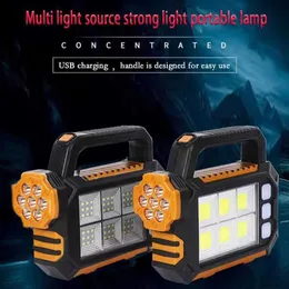 Camping Lantern Solar Rechargeable COB LED Flashlight Waterproof 3 Gear Portable Strong Light Solar USB Rechargeable Camping Hiking Light YQ240124