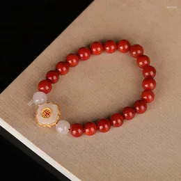 링크 팔찌 포드 빈티지 행운의 중국자 축복 Hetian Jade Natural South Red Agate for Women Fine Jewelry Gifts