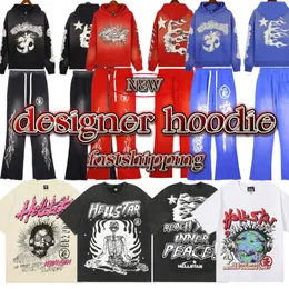 Hellstar T Shirt Designer Hoodie Manga Curta Impresso Top Hipster Lavado Pulôver Feminino Rua Graffiti Carta Preto Calças Soltas Conjunto