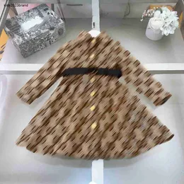 Neues Reverskleid für Kinder, langärmliger Mädchenrock mit Gürtel, Größe 110–160, Babykleidung, Volldruck mit Buchstaben-Logo, Kinderkleid, 20. Januar